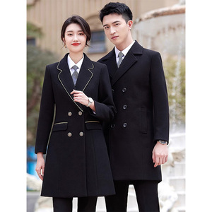 Hotel Woolen Overcoat Unisex Solid Color Double Breasted Professional Uniform Autumn Winter Workwear - Product Image 1
