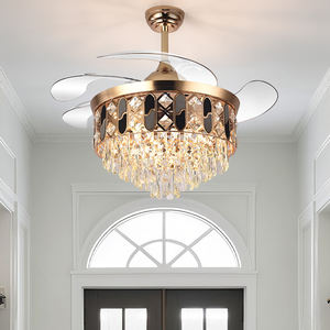 Y123卸売高級天井ファンライトゴールドクリスタルシャンデリア吊り下げ式ブレードリビングルーム用天井灯 - Product Image 6