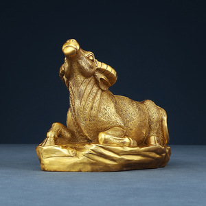 Copper Ox Figurine Yellow Single Piece Feng Shui <b>Desk</b> Decor Home Office Gift Chinese New Year - Product Image 1