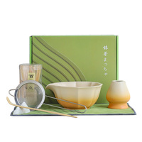 Ensemble d'outils à thé matcha en céramique Relief Lotus avec un design minimaliste moderne, bol à matcha de couleur dégradée et boîte cadeau en poterie artisanale