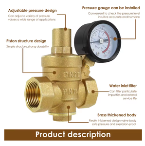 Laiton 3/4 pouces DN20 & 1/2 pouces DN15 hydraulique moyenne température réglable robinet à tournant sphérique régulateur <span class=keywords><strong>de</strong></span> pression <span class=keywords><strong>d</strong></span>'<span class=keywords><strong>eau</strong></span> et réducteur - Product Image 2