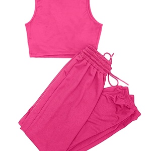 Ensemble de sport 2 pièces pour femme : débardeur court et pantalon de jogging, sans manches, écologique, respirant, en Spandex/Coton - Product Image 4