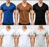 T-shirt de sport pour homme à col en V, élégant, coupe ajustée, doux, respirant, haute élasticité, confortable, léger, unisexe, décontracté, quotidien, entraînement