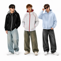 400g Gestreifter Kapuzenpullover mit Reißverschluss Baumwoll-Polyester-Mischung Locker Sitzend mit Seitentasche Lässiger Outdoor-Sweatshirt Großhandel