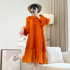 <span class=keywords><strong>Abito</strong></span> Miyake da <span class=keywords><strong>donna</strong></span> a pieghe con Design ricamato <span class=keywords><strong>elegante</strong></span> stile Casual manica lunga e moda europea americana Plus Size - Product Image 5