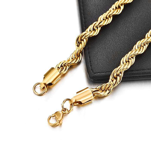 Collier chaîne corde avec logo personnalisé, vente en gros OEM, acier inoxydable plaqué or 18 carats, pour hommes, style Hip Hop, 18 pouces, bijoux de mode, directement de l'usine - Product Image 3