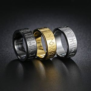 Anillo de acero de titanio para hombre, Anillo de acero inoxidable con <span class=keywords><strong>runa</strong></span> <span class=keywords><strong>vikinga</strong></span>, estilo nórdico, con texto Vikingo, 2023 - Product Image 1