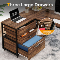 Bureau d'ordinateur en forme de L réversible Tribesign de 53 pouces avec 3 tiroirs de rangement et étagères, bureau d'écriture, table de bureau modulaire