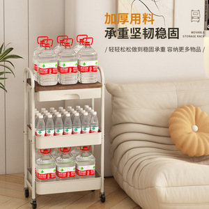 Carrito de Almacenamiento de 3 Niveles, Organizador Metálico con Ruedas y Superficie de Madera para Cocina u Oficina - Product Image 5