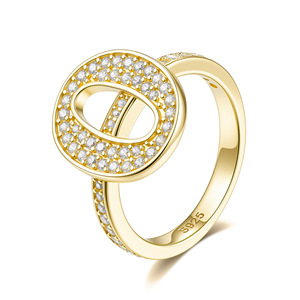 Women Luxury 18K Gold Plated Rhinestone <b>Initial</b> Moissanite Cocktail <b>Ring</b> Custom Alphabet Adjustable Statement Finger <b>Ring</b> - Product Image 3