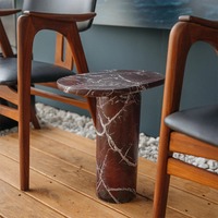 Table d'appoint élégante en marbre Rosso Lepanto, table basse ovale en pierre pour salon, table d'appoint de canapé sur mesure