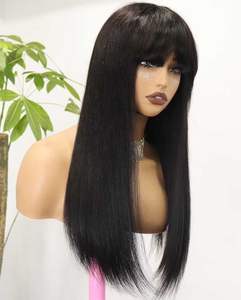 Compre artículos a granel para reventa 300 Densidad Lindo Recto 22 pulgadas Pelucas negras sin pegamento para mujeres Bang Layered Lace Front Peluca de cabello humano - Product Image 4