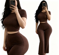 Ensemble deux pièces d'été pour femme, style européen et américain 2026, nouveau modèle, uni, coupe large, taille haute, effet galbant et moulant