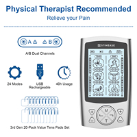 STIMEASE Appareil de massage corporel 24 modes TENS7000 avec électrodes TENS pour soulager la douleur et EMS pour renforcer les muscles, rechargeable par USB 13 TENS/16