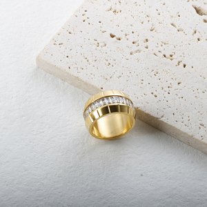 Anillo de acero inoxidable personalizado para pareja de adolescentes, anillo de circón circular de acero de titanio, piedra no caída, nuevo diseño - Product Image 4