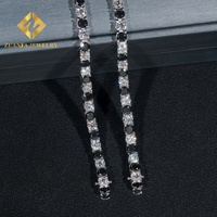 Chaînes Tennis Hip Hop en Argent Sterling 925 avec Moissanite 4MM, Collier et Bracelet Tennis en Diamant de Laboratoire Noir et Blanc 4MM pour Hommes et Femmes