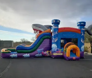 כריש הקפצה castlebouncy טירה castillos acuaticos מתנפח להקפיץ ומים שקופיות