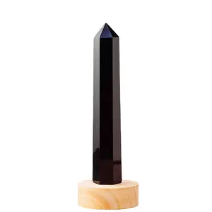 Großhandel polierte natürliche Kristall Obelisk schwarz Obsidian Punkt für die Dekoration