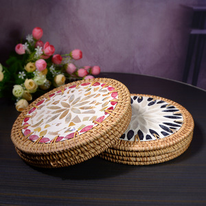 Handmade <b>Round</b> Seashell Coasters With Flower Pattern Bohemian Style Heat Insulating <b>Mats</b> For <b>Table</b> Decor 16cm 18cm 20cm - Product Image 3