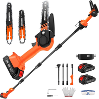 Scie à chaîne télescopique électrique 2-en-1 avec moteur sans balais 550W, batterie 1500mAh, chargeur, mini-sécateur 6 pouces, extension 2,3m, bricolage