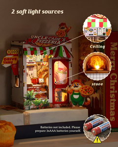 3D Wooden Puzzle Bookend Pizza Shop, LED Lighted Fox Pizzeria <b>Book</b> Nook Kit for DIY Craft & Restaurant Decor Gifts - Product Image 5