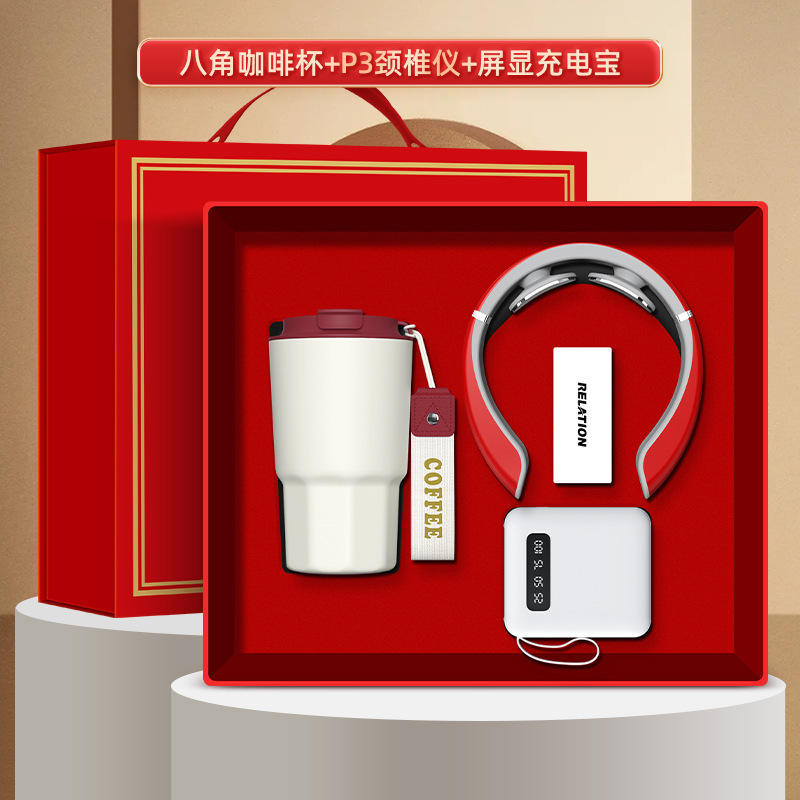 [Ensemble trois pièces rouge] Batterie externe pour masseur de cou avec tasse à café