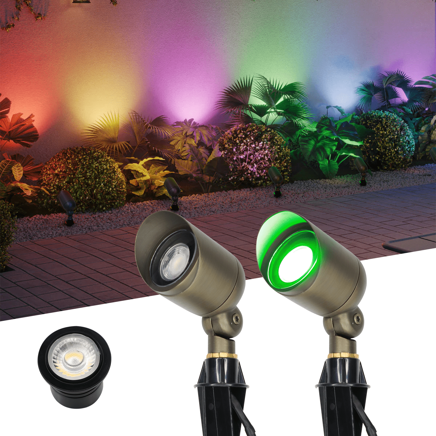 Waterproof IP65 24V 6W Brass Spot Light COB RGBW Smart WiFi App Controlled Garden Landscape Light Outdoor