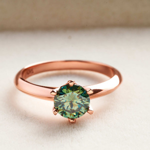 แหวนแต่งงานเพชรเม็ดเดี่ยวทรงกลมคลาสสิก เงินแท้ 925 ชุบทองคำขาว ประดับมอสซาไนต์สีน้ำเงินเขียว 0.5 กะรัต ถึง 5 กะรัต ระดับความสะอาด VVS พร้อมใบรับรอง GRA - Product Image 2