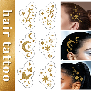 6PCS Tatuajes Temporales para el Cabello en Dorado y Plateado, Parches Impermeables con Brillo para Maquillaje del Cabello para Mujeres y Niñas, Parches para Maquillaje del Cabello para Festivales y Fiestas - Product Image 3