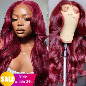 <span class=keywords><strong>Parrucca</strong></span> anteriore in pizzo trasparente da <span class=keywords><strong>donna</strong></span> 99J rosso bordeaux con onde a forma di Bob 180% densità dei capelli brasiliani - Product Image 2