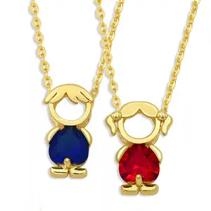 Ожерелье с кулоном в виде милого мальчика девочки ребенка для женщин Золотая цепочка ожерелье дружбы с красным камнем новый дизайн семейные украшения