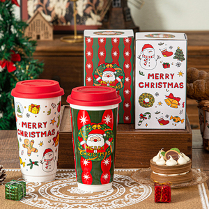 Wholesale Christmas <b>Ceramic</b> Mug Coffee Travel Mug Christmas Tumbler <b>Cup</b> with Silicone Lid - Product Image 2