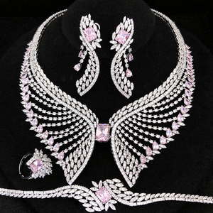 T028D lüks hint düğün takı setleri kadınlar yeni Trendy 4 adet Waterdrop gelin setleri zirkon taşlar pirinç Inspired <span class=keywords><strong>Dubai</strong></span> - Product Image 6