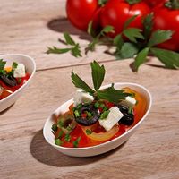 Pulpe jetable biodégradable Petit bol à sauce Forme d'oeuf Dessert apéritif Assiette Canne à sucre Bagasse Plats de dégustation