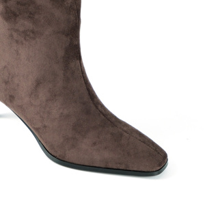 מגפי נשים מערביות חומות מעור זמש עד הברך - קצה מחודד, עקב דק, סוליית גומי, נעליים אלגנטיות לסתיו וחורף - Product Image 3