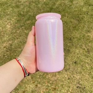 Couvercle en plastique coloré holographique scintillant 16oz bleu rose blanc violet rose vif pour canette en verre à sublimation pour impression DIY - Product Image 5