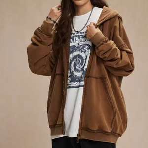 Sweat à capuche décontracté pour homme, coupe ample, en coton 100% 650 g/m², teint en fil, délavé à l'acide, avec logo personnalisé de haute qualité, idéal pour le printemps et les activités de plein air. - Product Image 6