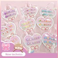 Lot de 12 faux ongles détachables en ABS 3D pour enfants, motifs dessin animé, pré-conçus, à presser pour filles