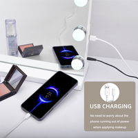 Miroir de Maquillage de Bureau LED Métallique pour Studio de Beauté, Finition Chromée, 58x46cm, Rectangulaire, Dimmable, 3 Couleurs, 15 Ampoules, Rechargeable