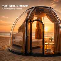 Dôme transparent pour repas en plein air dans un vignoble, pod de glamping pour événements en complexe hôtelier, retraite au coucher du soleil et loisirs
