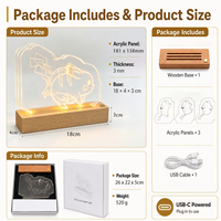 Lámpara de Noche Acrílica 3D Dinámica con Efecto de Movimiento Animado, Linda Lámpara LED de Anime con Base de Madera, Decoración para Habitación, Regalo