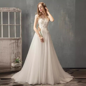Drop Shipping 2025 New Floral Forest-Style French-Style Wedding Gown Ultra-<span class=keywords><strong>Fairy</strong></span> Simple A-Line Dress Petite Trailing <span class=keywords><strong>Tail</strong></span> for Dreamy Brides - Product Image 1