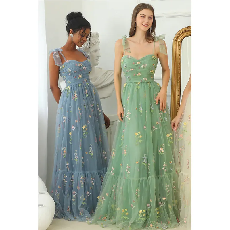 Elegant Women Prom Dress Gown Robe Formal Party Long Occasion Wedding High-end Luxury Floral Embroidery Evening Dresses
