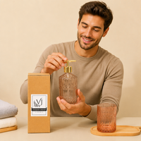 Distributeur de shampoing et lotion pour la maison, gobelet en verre pour dentifrice 300 ml, flacon rond en verre pour savon liquide 400 ml avec pompe, coffret personnalisé