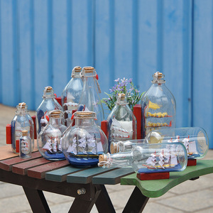 Barco de vela de 11cm y 14cm en botella, miniaturas, figuritas de <span class=keywords><strong>cristal</strong></span> de jardín de hadas, botella de deriva, accesorios de decoración del hogar de escritorio DIY - Product Image 1