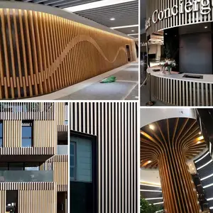 Factory Customized Wood Grain 3D Curved Aluminum Batten Baffle Extrusion Ceiling Wall Cladding For Building