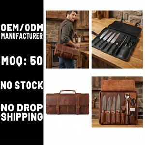 Sac à couteaux professionnel en cuir de vachette pleine fleur, fabriqué sur mesure par une usine OEM, avec bandoulière pour les marques de couteaux - Product Image 1