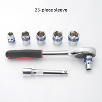 Ensemble d'outils de réparation automobile multifonctionnel de 25 pièces, boîte à outils manuelle universelle, ensemble de clés à douilles portables