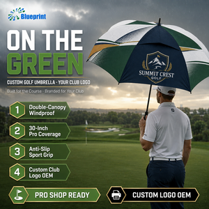 Parapluie de golf manuel coupe-vent à couche unique en fibre de verre, grand format, personnalisé avec impression numérique couleur pour clubs, événements et magasins professionnels - Product Image 1