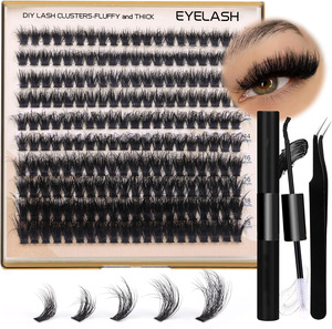 Kit de Pestañas Postizas 100D 200D, Gruesas y Voluminosas, con Curvatura D, para Extensión de Pestañas Individuales, con Pinzas, Adhesivo y Sellador - Product Image 2
